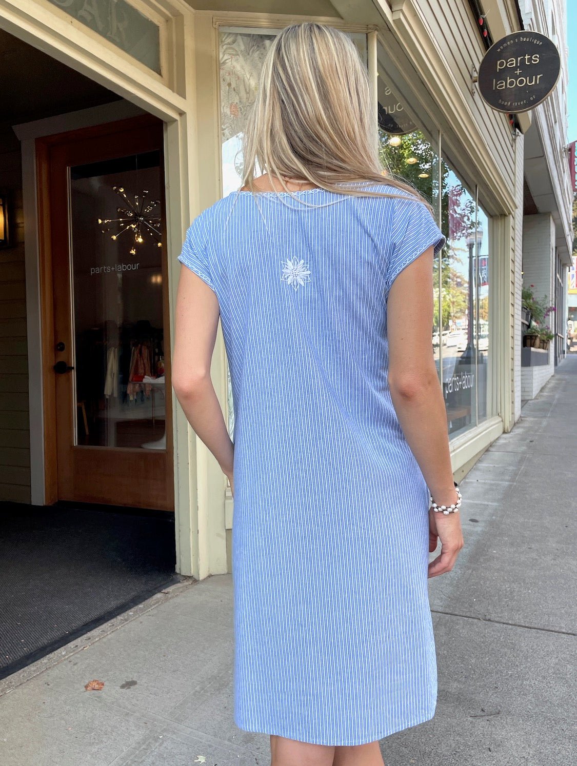 Emma Sky Blue Pinstriped Shift - Abrazo Style Shop