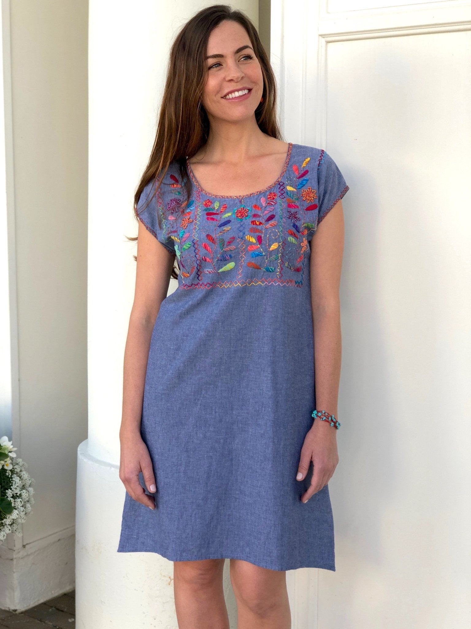 Lilia - chambray multi-color dress - Abrazo Style Shop