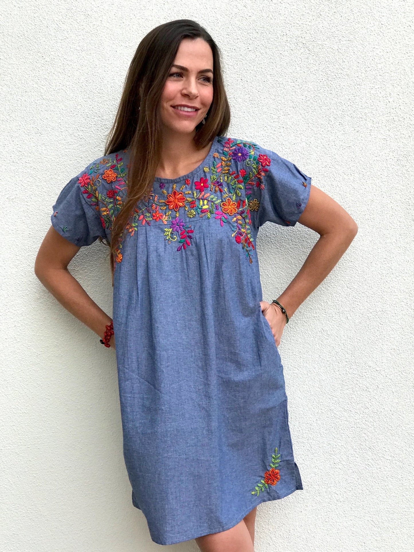 Margarita - chambray blossoms dress - Abrazo Style Shop