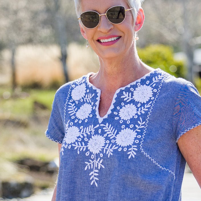 Mariana Blue / White Floral Shift - Abrazo Style Shop