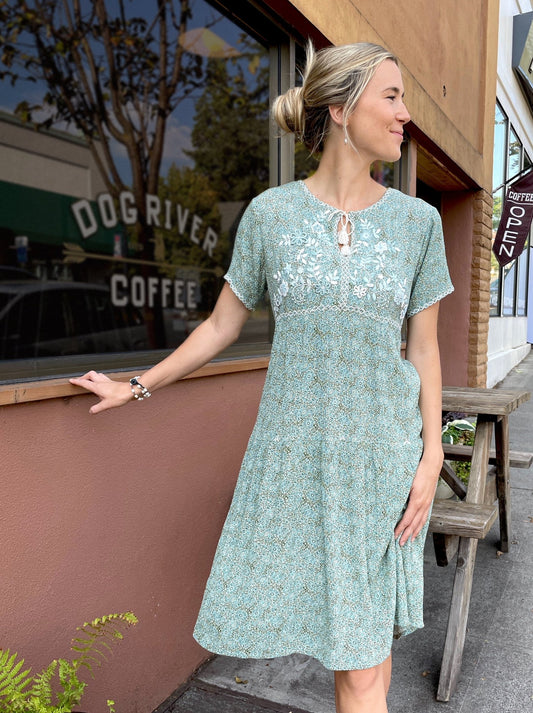 Maya Garden Green Dress - Abrazo Style Shop