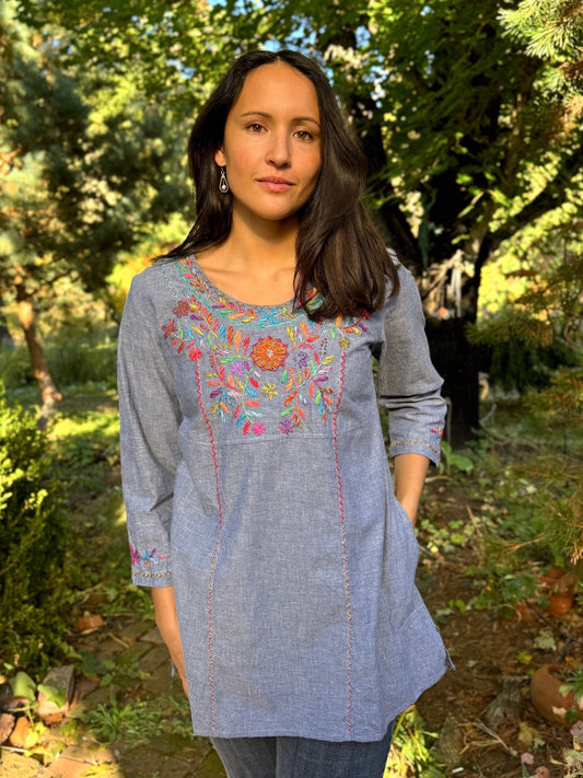 Florentina Blue Floral Tunic - Abrazo Style Shop