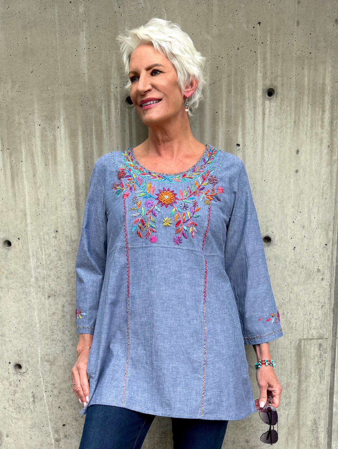 Florentina Blue Floral Tunic - Abrazo Style Shop