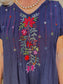 Linda Navy Hand Embroidered linen Dress - Abrazo Style Shop