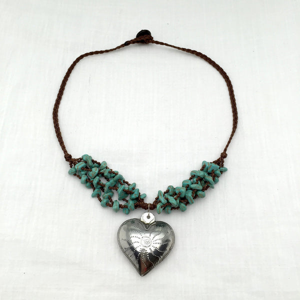 Amor turquoise tin necklace - Abrazo Style Shop