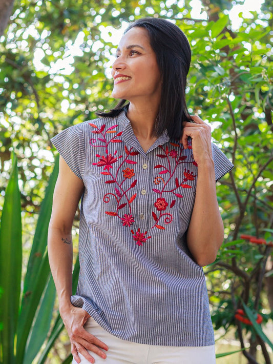Gianna Blouse in Pinstripe - Abrazo Style Shop