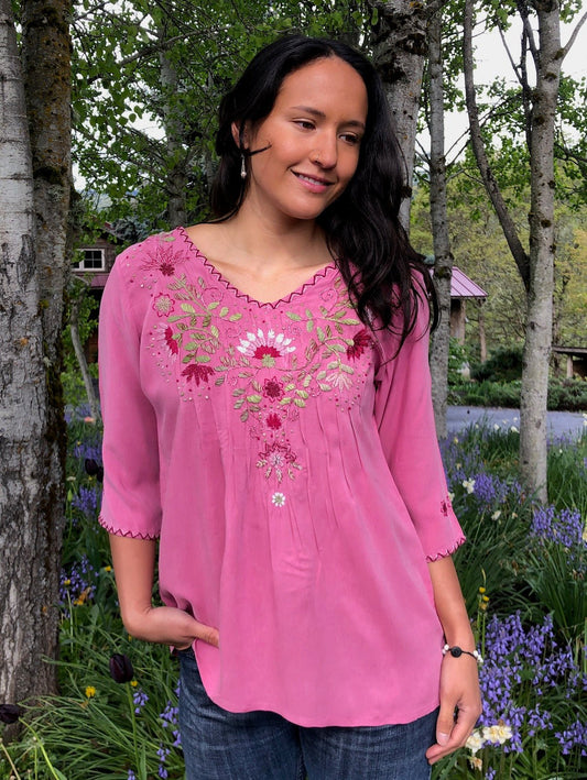 Leti Pleated Mauve Tunic (Rose, Pink) - Abrazo Style Shop