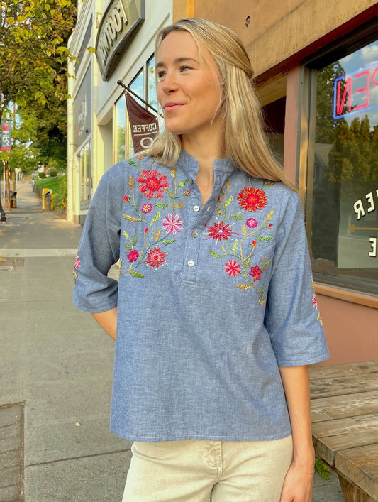 Ramona Chambray Blouse - Abrazo Style Shop