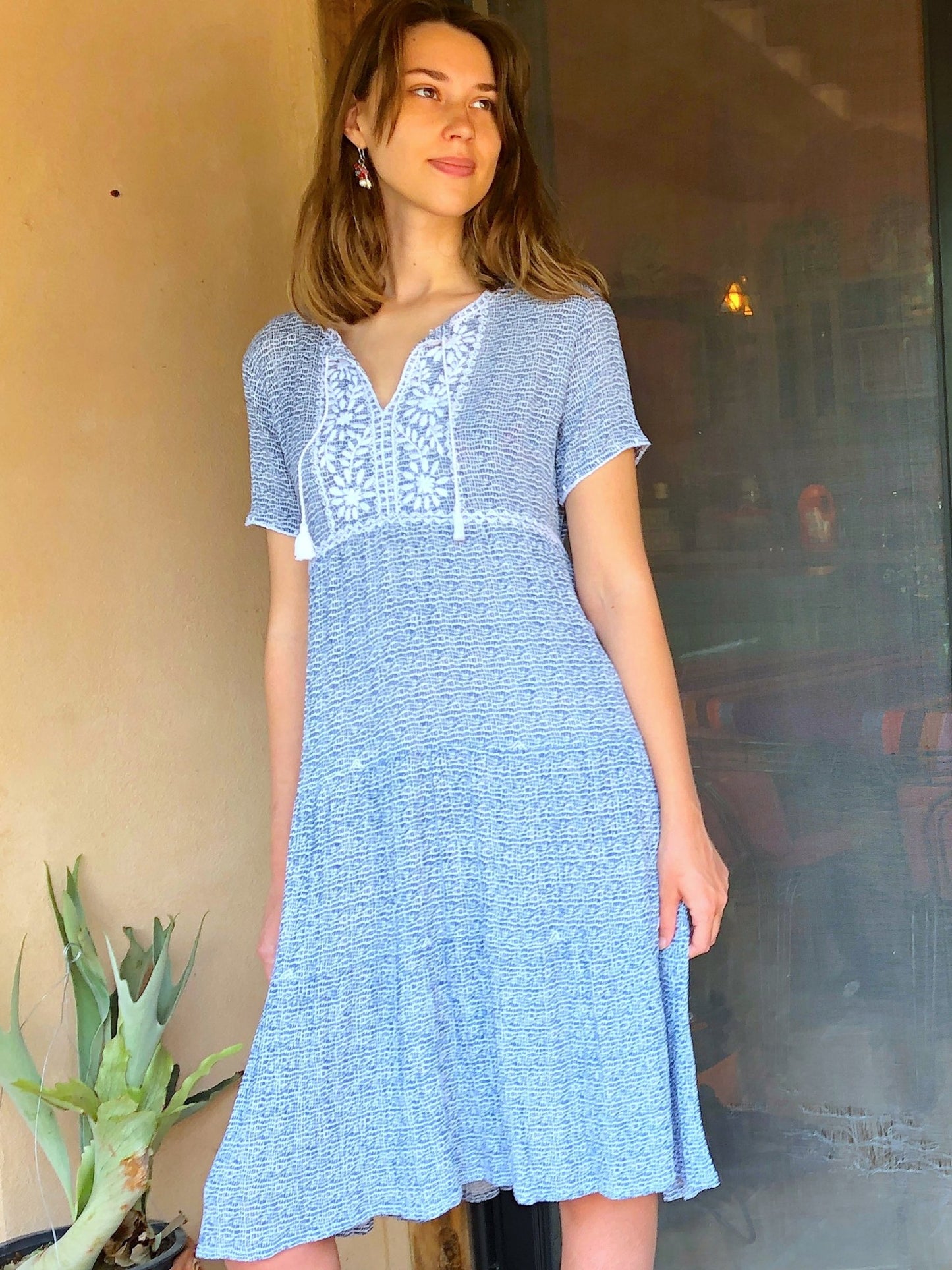 Valeria Blue Tiered Midi Dress - Abrazo Style Shop